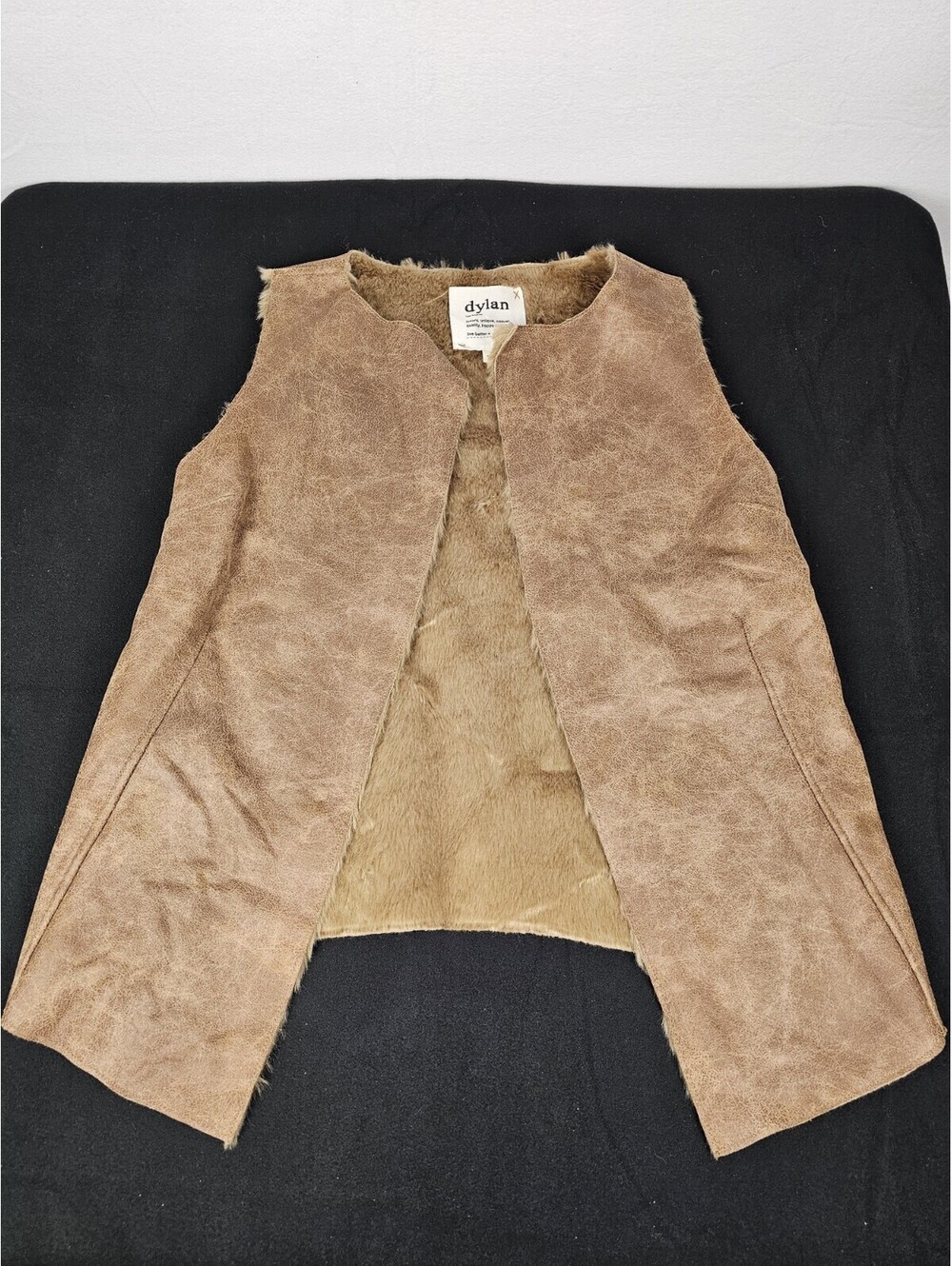Dylan LA Vest Faux Fur Suede Open Front Boho Hippie Gypsy Womens S